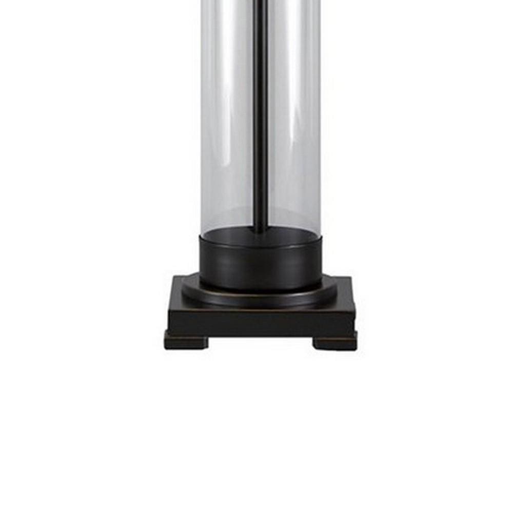 Glass and Metal Frame Table Lamp with Fabric Shade Gray and Black By Casagear Home BM227351