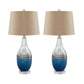 Vase Shape Frame Table Lamp with Fabric Shade, Set of 2, Beige and Blue By Casagear Home