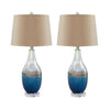 Vase Shape Frame Table Lamp with Fabric Shade, Set of 2, Beige and Blue By Casagear Home
