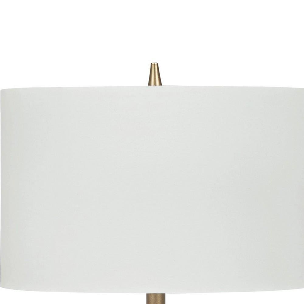 Wood and Metal Conical Base Table Lamp with Fabric Shade Brass and White By Casagear Home BM227375