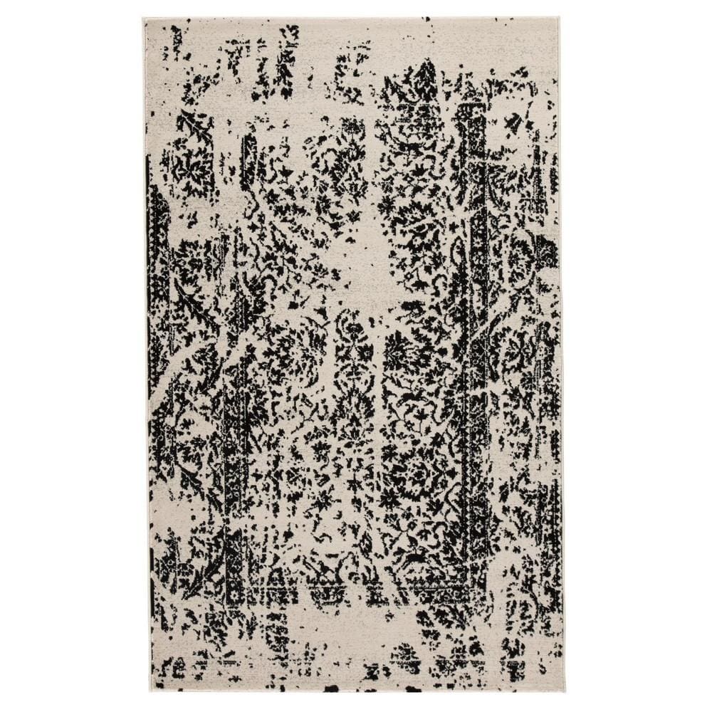 Machine Woven Fabric Rug with Abstract Pattern, Medium, Black and Off White By Casagear Home