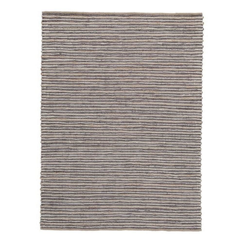 Fabric and Leatherette Rug with Braided Design, Medium, Gray and Beige By Casagear Home