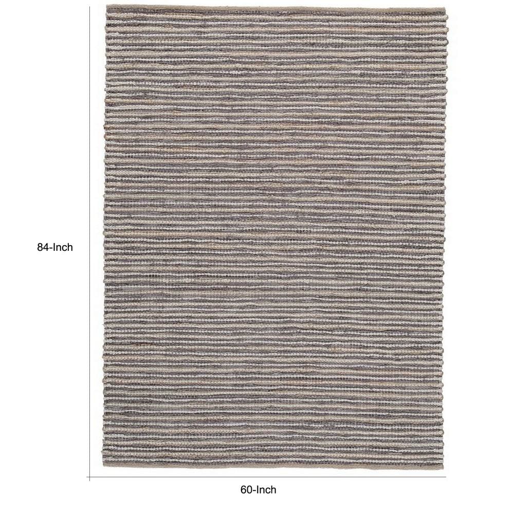 Fabric and Leatherette Rug with Braided Design Medium Gray and Beige By Casagear Home BM227540