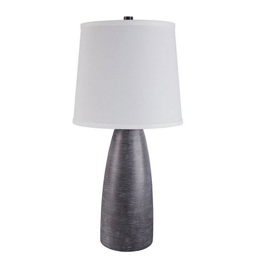 Vase Table Lamp Set | Resin Body | Fabric Shade | Gray & White