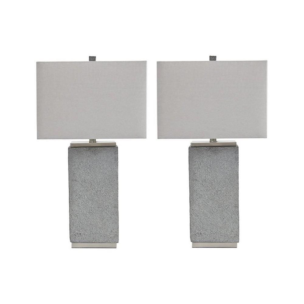 Resin Table Lamp with Faux Concrete Finish and Hardback Shade,Set of 2,Gray By Casagear Home