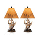 Antler Table Lamp Set | Resin Body | Pinecone Detail | Brown