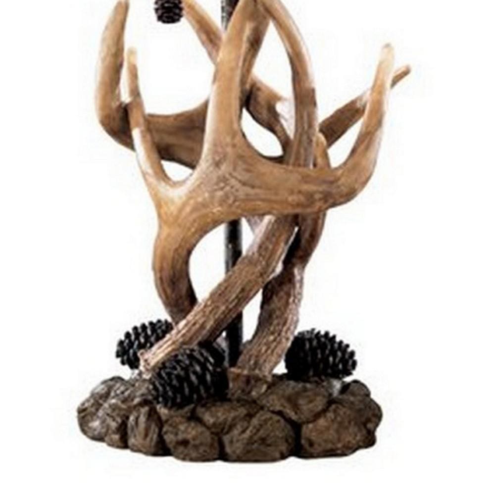 Resin Body Table Lamp with Antler and Pinecone Design Set of 2 Brown By Casagear Home BM227560