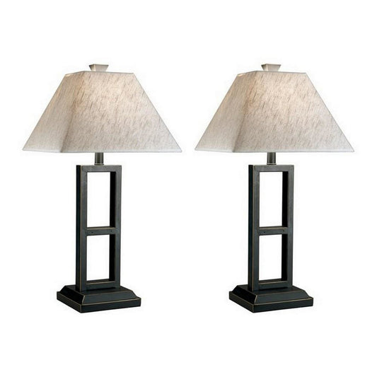 Geometric Metal Body Table Lamp with Fabric Shade, Set of 2,Black and White By Casagear Home