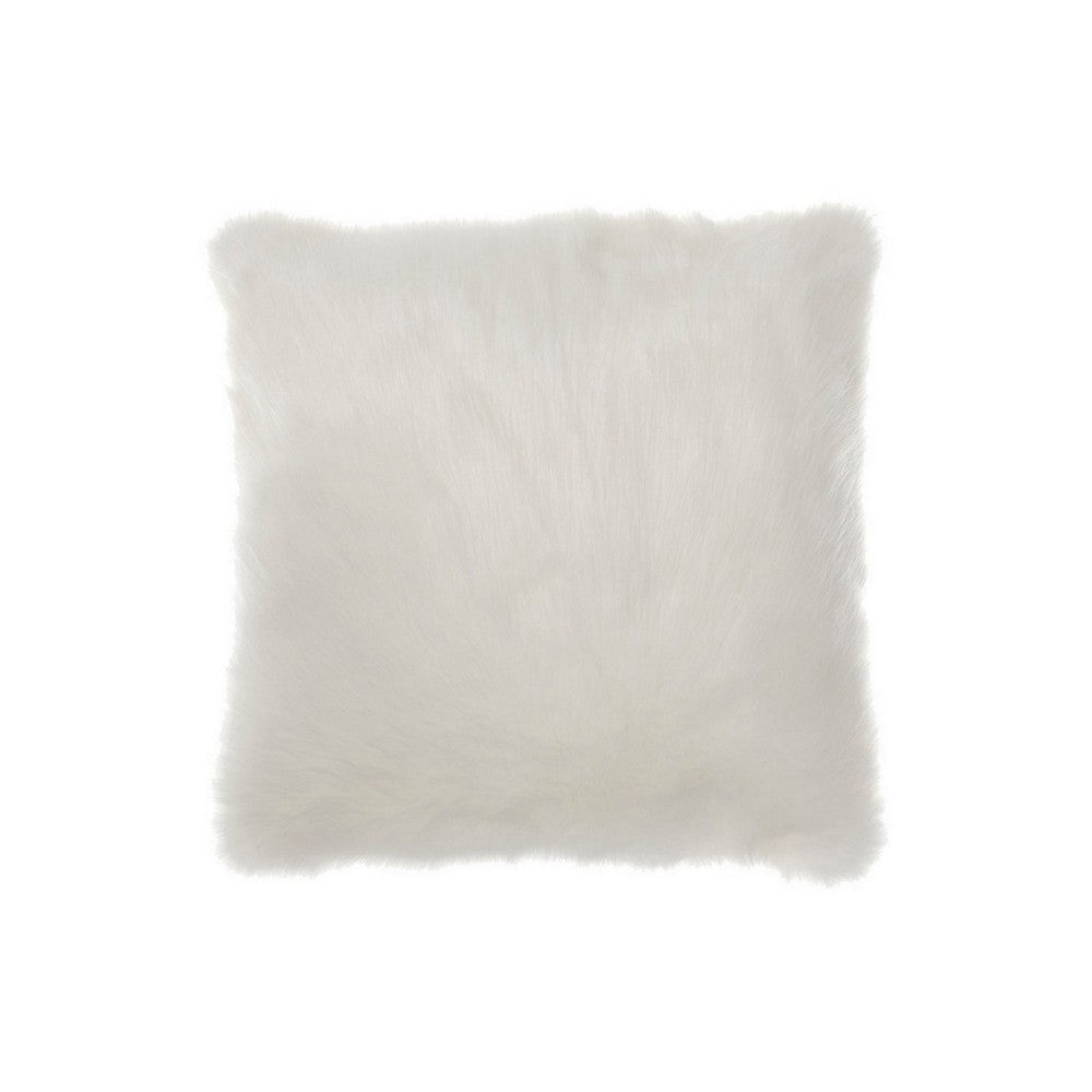 Fabric Upholstered Pillow with Faux Fur Accents, Set of 4, White By Casagear Home