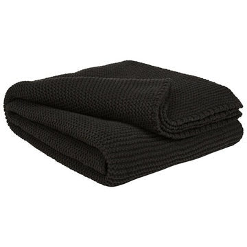Fabric Throw Blanket with Knitted Design, Set of 3, Black By Casagear Home