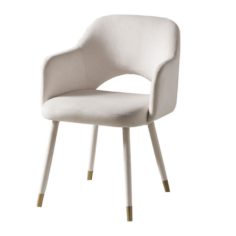 Velvet Padded Accent Chair with Open Back and Angled Legs, Cream and Gold By Casagear Home