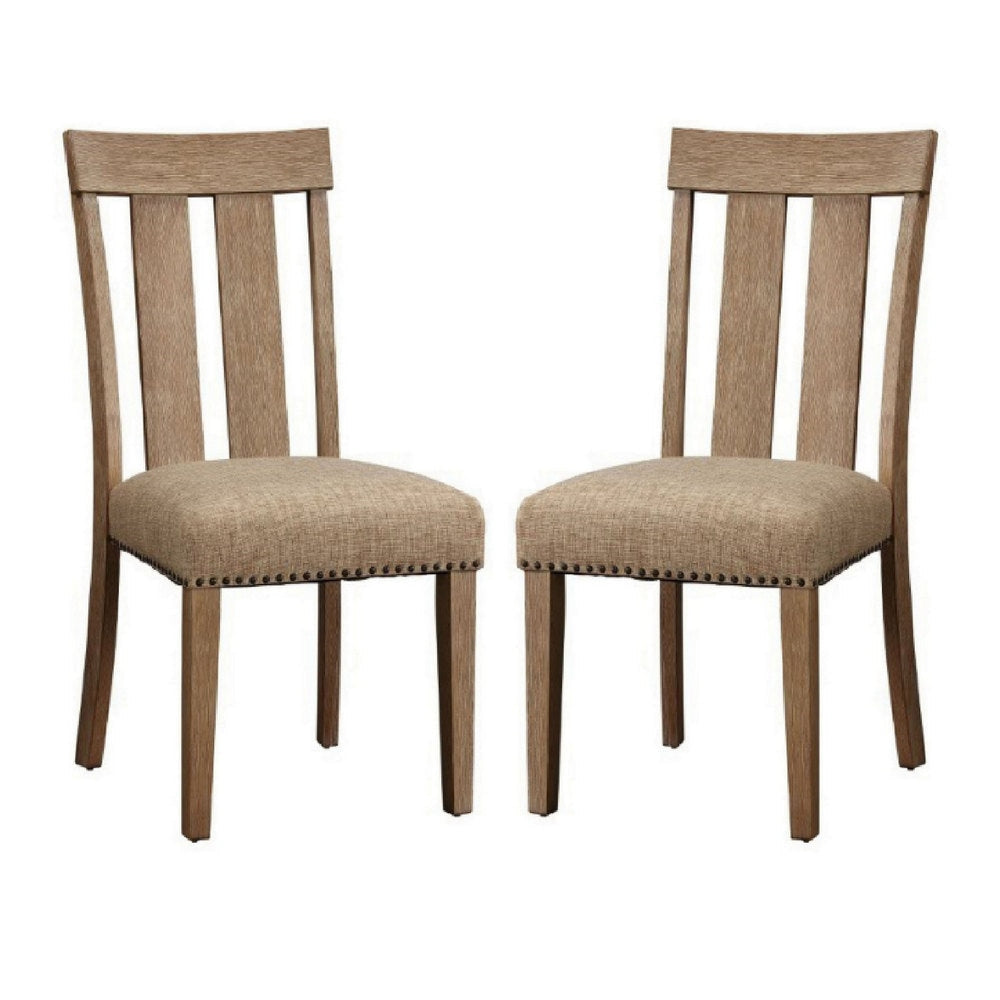 Paneled Back Wooden Side Chair with Padded Seat, Set of 2, Brown By Casagear Home