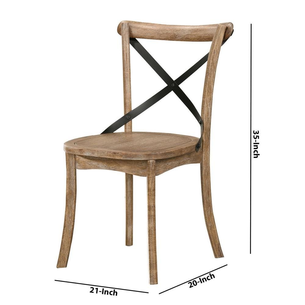Wood and Metal Side Chair with X Open Back Set of 2 Rustic Brown and Black By Casagear Home BM227712