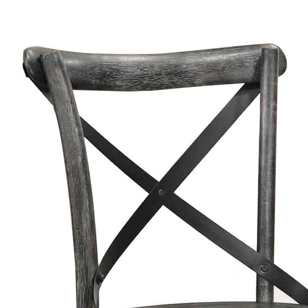 Wood and Metal Side Chair with X Open Back Set of 2 Rustic Gray and Black By Casagear Home BM227714