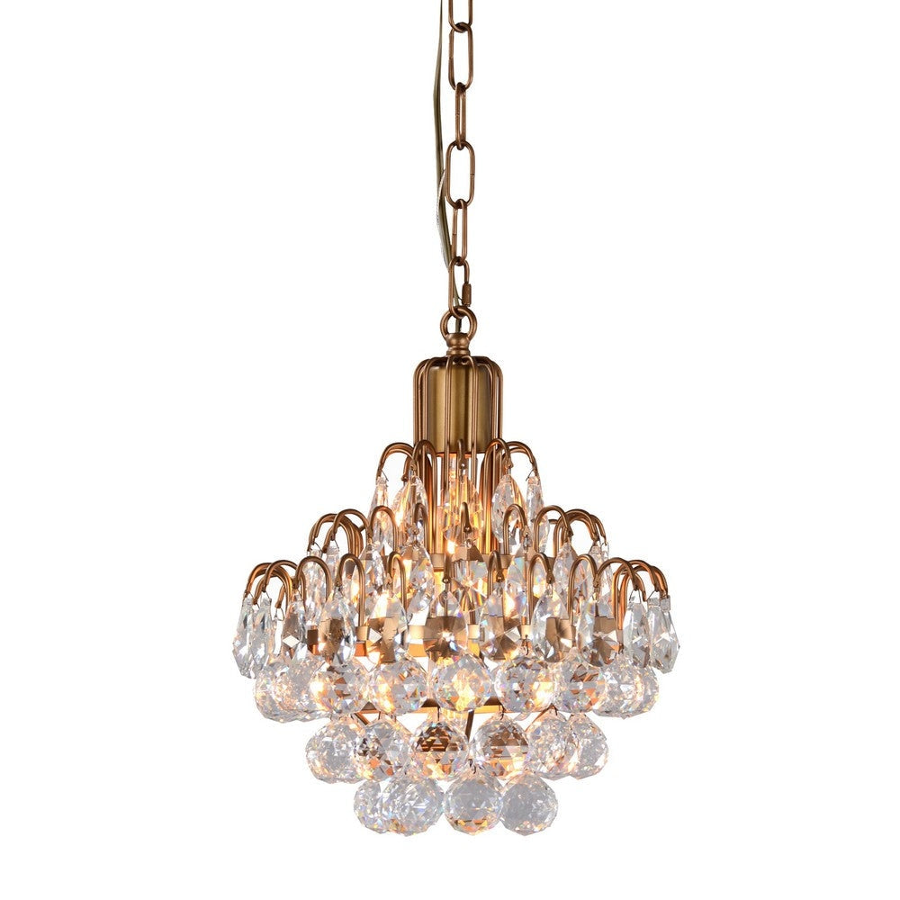Faceted Crystal Accented 1 Light Chandelier with Metal Chain, Brass By Casagear Home