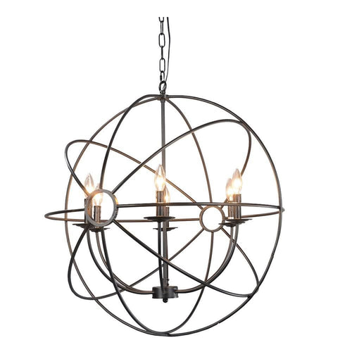 Orb Chandelier | 6 Light Fixture | Metal Frame | Black