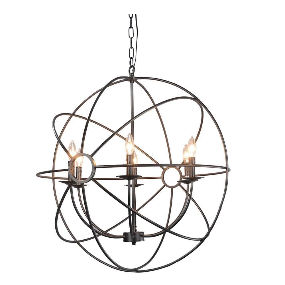 Orb Chandelier | 6 Light Fixture | Metal Frame | Black