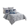 Comforter Set | 10 Piece King | Damask Print | Blue & Gray