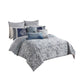 Comforter Set | 10 Piece King | Damask Print | Blue & Gray