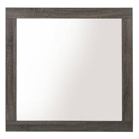 Transitional Style Grained Wood Encased Square Mirror, Gray By Casagear Home