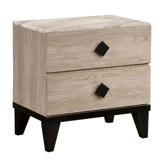 2 Drawer Wooden Nightstand with Grains and Angled Legs, Cream By Casagear Home