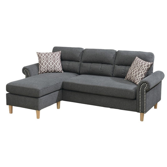2 Piece Contemporary Sectional Set with Tufted Back, Gray By Casagear Home