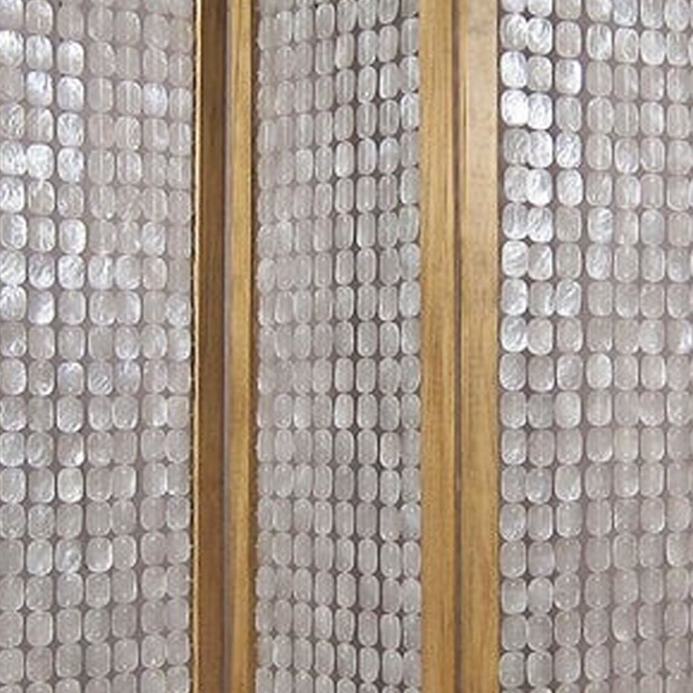 3 Panel Wooden Screen with Pearl Motif Accent Brown and Silver By Casagear Home BM228613
