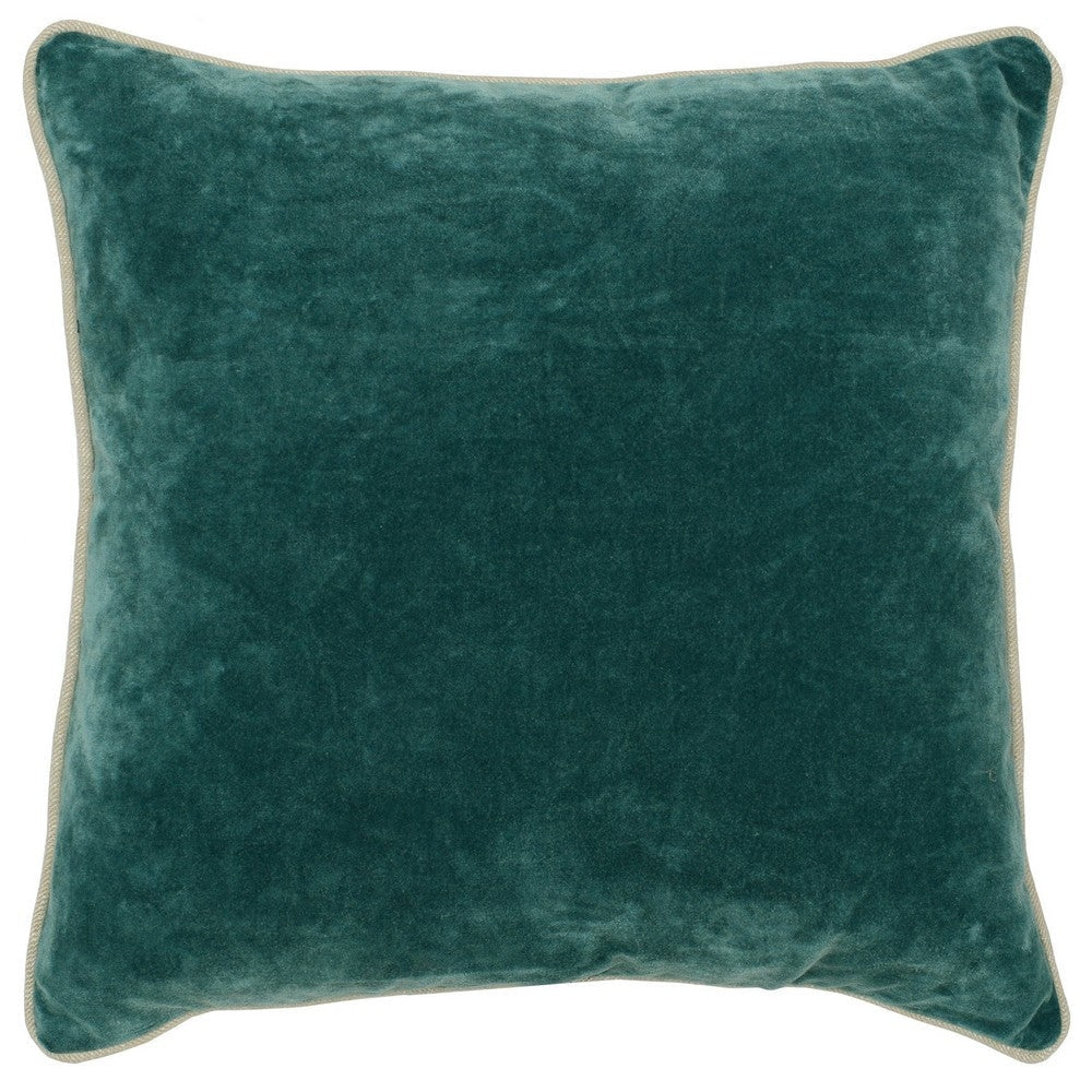 Square Fabric Throw Pillow with Solid Color and Piped Edges, Teal Green By Casagear Home