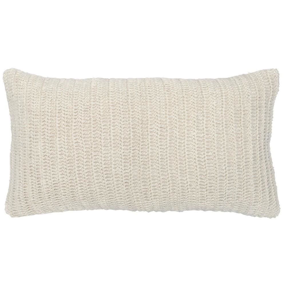 26 x 14" Throw Pillow with Hand Knitted Details, White By Casagear Home