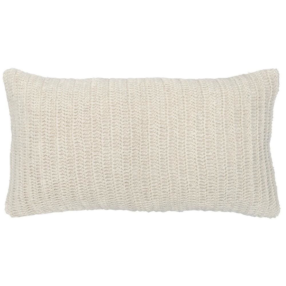 Throw Pillow | Rectangular | 20 x 14 | Hand Knitted | White
