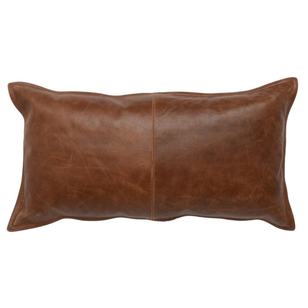 Leatherette Throw Pillow with Stitched Details, Brown By Casagear Home