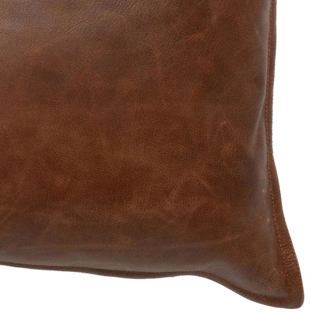 Leatherette Throw Pillow with Stitched Details Brown By Casagear Home BM228844