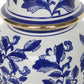 Ceramic Temple Jar with Rose Print Blue and White By Casagear Home BM229004