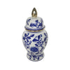 Ceramic Temple Jar with Rose Print, Blue and White By Casagear Home