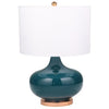 Drum Fabric Shade Table Lamp with Glass Bellied Shape Support, Green By Casagear Home