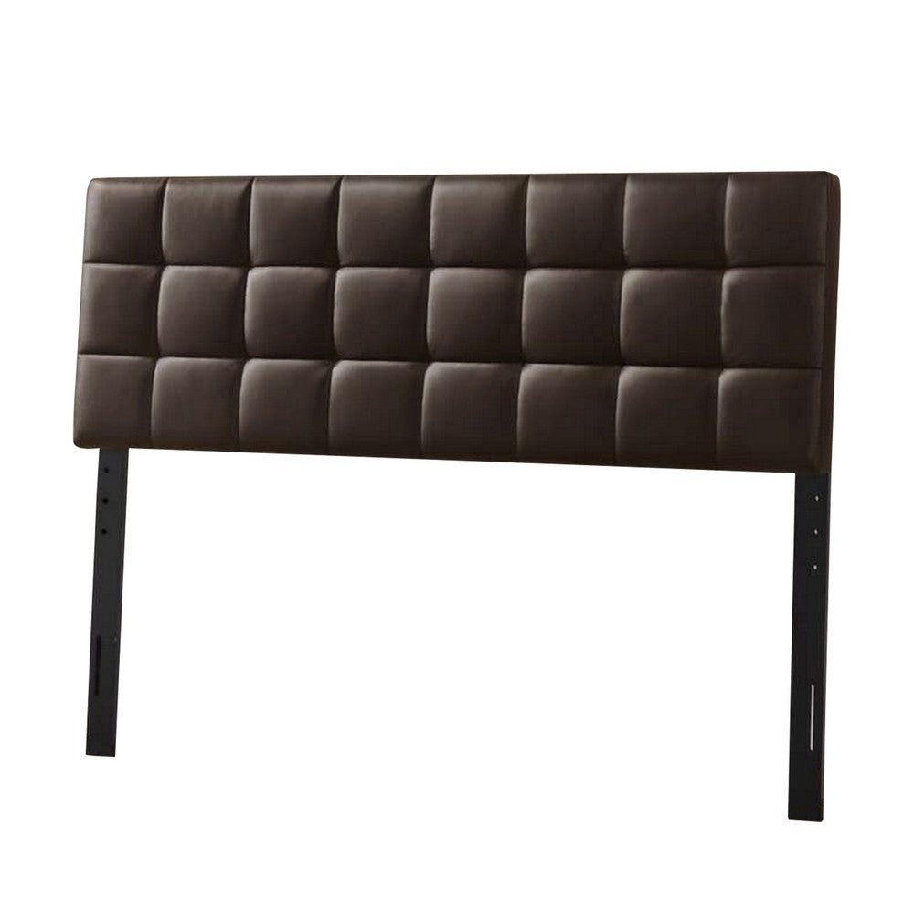Faux Leather Upholstered Full Size Headboard with Square Tufting, Brown By Casagear Home