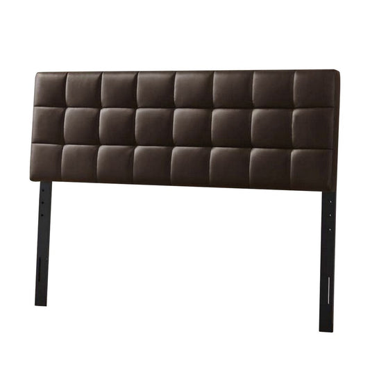 Faux Leather Upholstered King Size Headboard with Square Tufting, Brown By Casagear Home