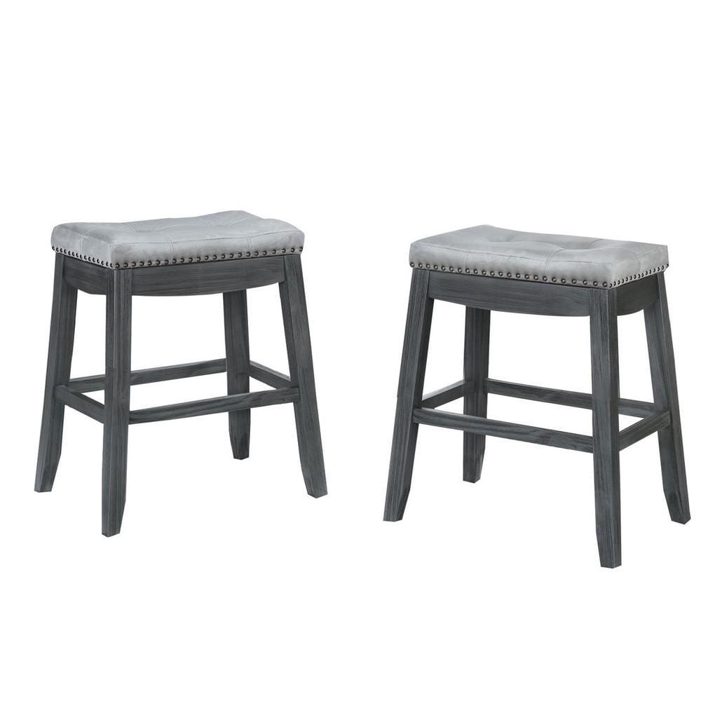 24" Wooden and Fabric Counter Height Stool, Set of 2, Gray by Casagear Home