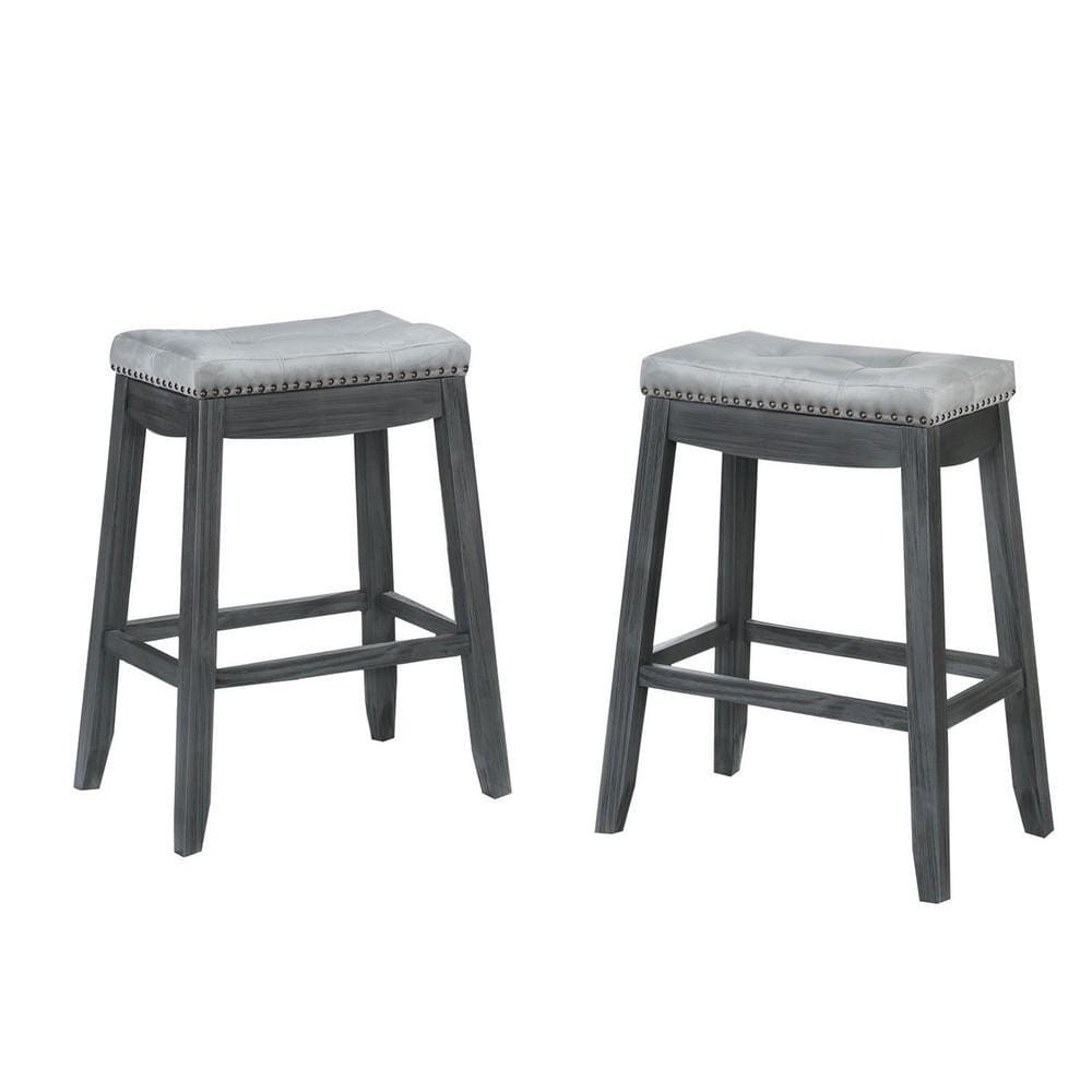 29" Wooden and Fabric Bar Height Stool, Set of 2, Gray by Casagear Home