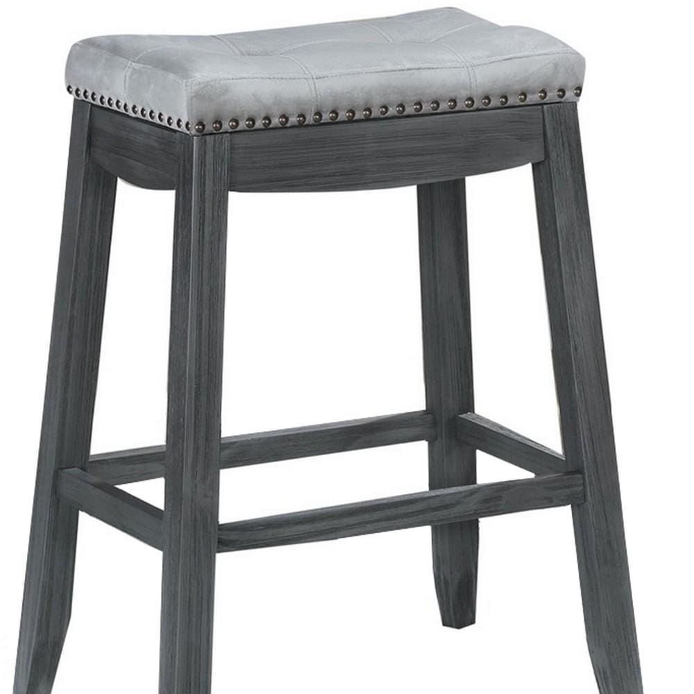 29 Wooden and Fabric Bar Height Stool Set of 2 Gray by Casagear Home BM229261