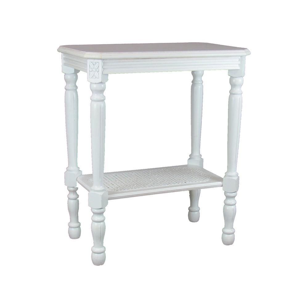 26 Inch Engraved Wooden Side Table with Bottom Shelf, White By Casagear Home