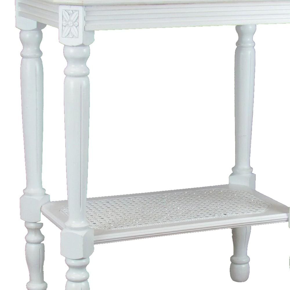 26 Inch Engraved Wooden Side Table with Bottom Shelf White By Casagear Home BM229402