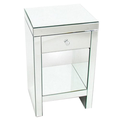 Aria Chest | 26" | 1 Drawer | Beveled Mirror | Silver