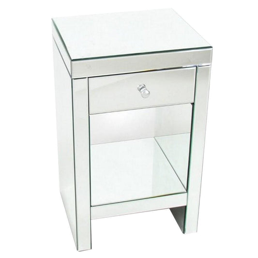 26 Inch Beveled Mirror Chest with 1 Drawer, Silver By Casagear Home