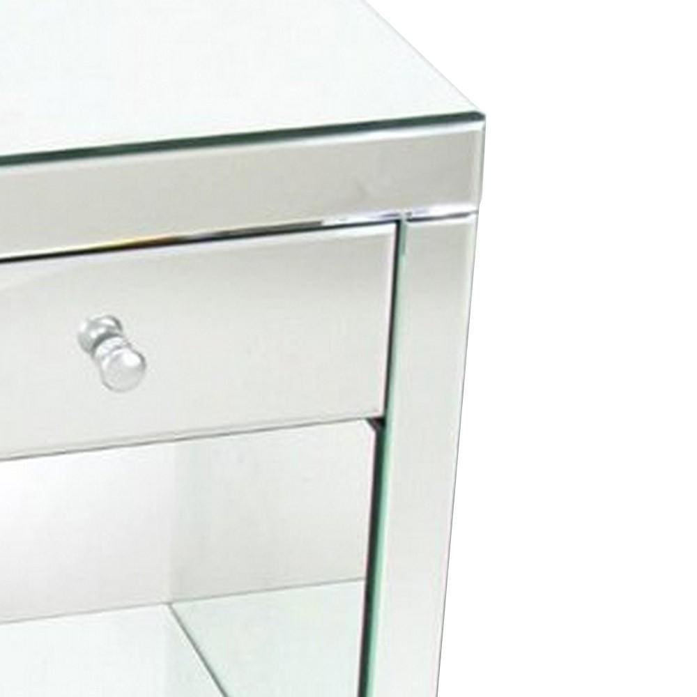 26 Inch Beveled Mirror Chest with 1 Drawer Silver By Casagear Home BM229416