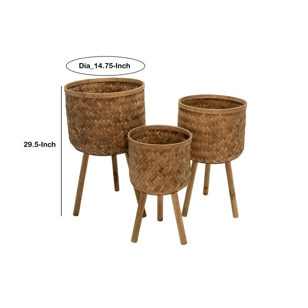 14.75 Bamboo Planters with Tripod Legs Set of 3 Brown By Casagear Home BM229452