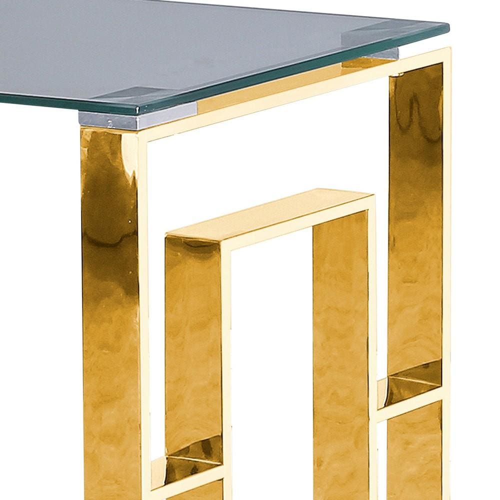 22 Metal Box Frame Glass Top Side Table Gold By Casagear Home BM229525