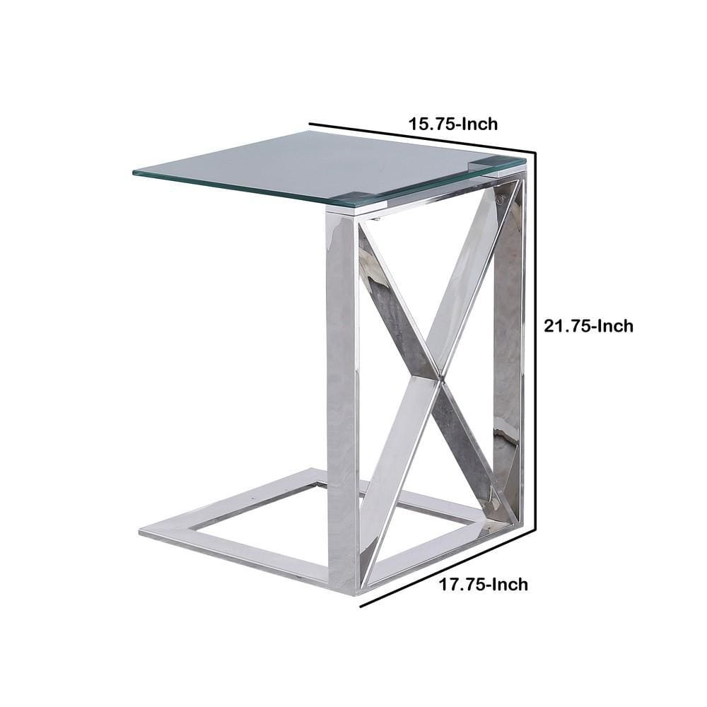 22 Metal X Frame Glass Top Side Table Silver By Casagear Home BM229541