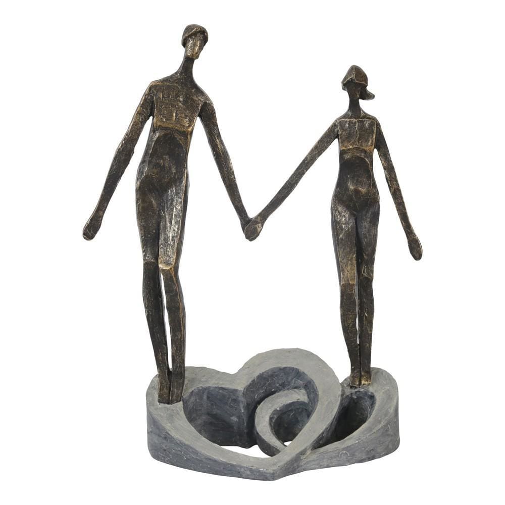 13" Polyresin Couple Holding H& Figurine, Bronze By Casagear Home