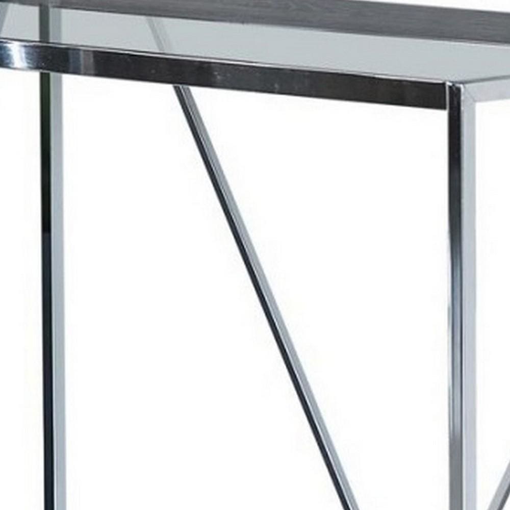 Glass Top Writing Desk with USB Docks Chrome and Black By Casagear Home BM229649